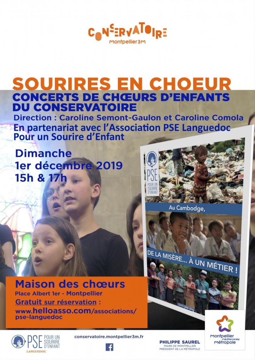 Affiche du concert Sourires en Choeur à Montpellier en décembre 2019