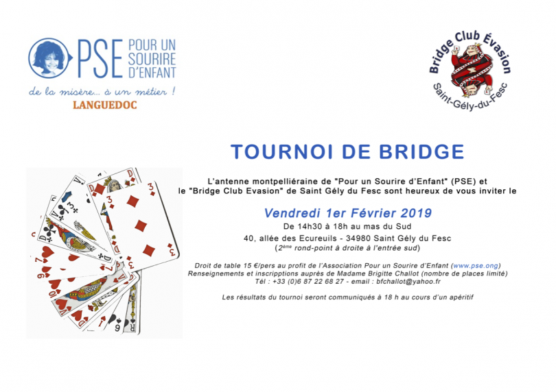 Affiche tournoi de bridge 2019 à St Gély du Fesc